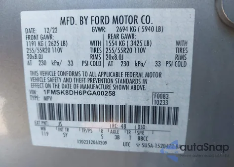 2023 Ford Explorer Xlt from USA, damaged, VIN 1FMSK8DH6PGA00258